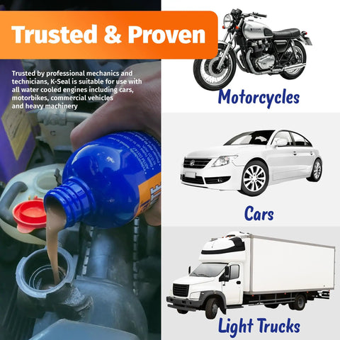 Pouring Ultimate Head Gasket And Block Repair Sealant For Cars Stops Coolant Leaks Permanently Seals Blown Gaskets Cracked Heads And Porous Engine Blocks 472ML into a car engine radiator