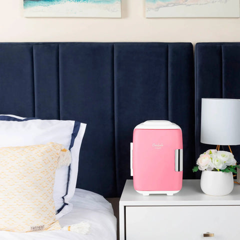 Dope Portable 4L Mini Fridge And Cooler Warmer For Bedroom, Car, Desk And Dorm Room, 6 Can Capacity, USB Power, Pink Finish