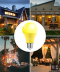 Amber Outdoor Bug Light Bulbs 9W 80W Equivalent E26 Base Flood Lights illuminating porch, patio, and garden spaces