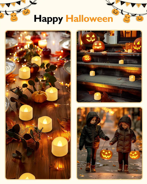 48 Pack Flameless LED Tea Lights With Flickering Warm White Glow, Ivory Bases for Halloween decoration with pumpkins and kids