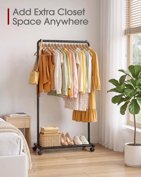 Heavy Duty Clothes Rack With Roll Free Mesh Shelf And Smooth Casters, 82 Pound Steel Clothing Organizer For Coats And Dresses, Tool Free Setup Wardrobe Stand Rock Solid For Every Walk In Closet Space