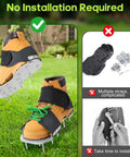 Durable Lawn Aerator Shoes With 3mm Metal Base And Bend Resistant Spikes, Pre Assembled With Adjustable Straps, on grass.