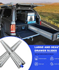 Beefy Heavy Duty Drawer Slides With Lock Full Extension Ball Bearings For Cabinets And Tool Chests Steel Rails From Q235 Cold Rolled Steel Rust Resistant Electroplated Finish Keeps It Solid Up To 300 Lbs Secure Lock In Closed Or Fully Extended Position, truck bed drawer slide shown extended