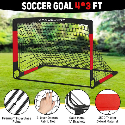 Front view of 4x3 ft portable kids soccer goal with durable fabric, includes 2 Pack 4x3 Feet Portable Kids Soccer Goals For Backyard Practice Pop Up Easy Setup Indoor And Outdoor Training Kit