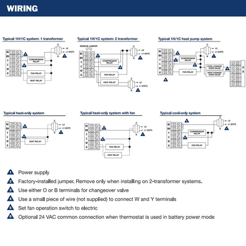 Wiring diagram for Non Programmable Digital Thermostat 2 Pack For Home Use 1 Heat 1 Cool Large LCD Display