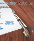 12V Beefy Fast Linear Actuator installed in cabinet, 10-inch stroke, 330 lb capacity, shows manual stop and safety lock