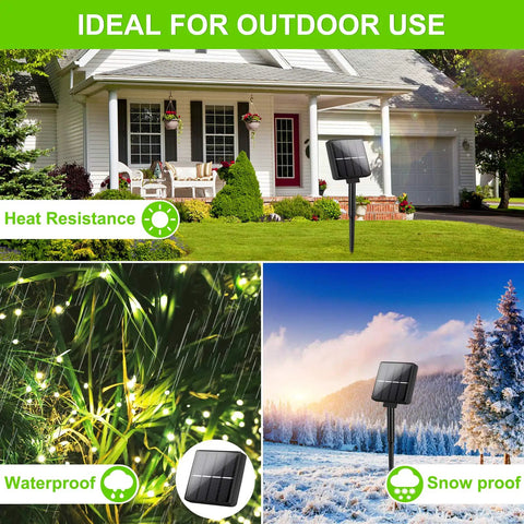 Outdoor Solar String Lights Waterproof 288 Ft Set With Four 72 Ft Strands, 200 LED Copper Wire Fairy Lights in different settings