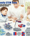 Family exploring 12 In 1 Magnetic Science Kit for kids with hands-on physics experiments, magnetism tools, and STEM learning components.