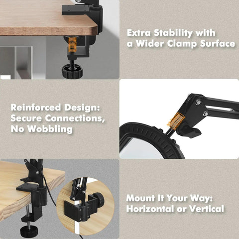 10X Lighted Desk Magnifier With Swing Arm Lamp clamp stability installation details