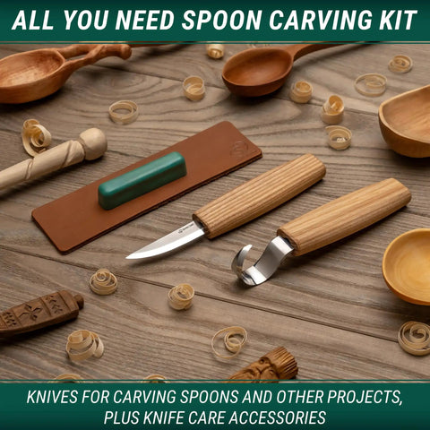 Score This Premium Wood Spoon Carving Knives Set Featuring Razor Sharp Sloyd Blade And Precision Hook Knife Perfect For Whittling Kuksa Bowls Or Cups beginner friendly kit with wooden handles and carving accessories.
