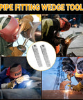 Pipe fitting wedge tool collage showing Three Quarter Inch By Four Inch Welding Wedge Set With Seven Level Step Gauge For Precise Pipe Gap Spacing Reproducible Weld Bead Gaps And Tight Tolerances In Pipe Fittings For Pro Welds.