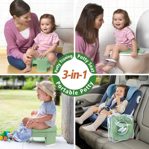 Effortless Foldable Toddler Potty Training Seat With Plush Comfort Pad And Nifty Carry Bag Super Grab And Go Portable Bathroom Chair For Indoor Outdoor Family Use Green