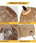 Rustic Farmhouse Globe Wall Sconce With Wooden Holder Vintage Lantern Lampshade detail showing paper rope material and E26 socket.