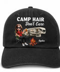 Custom Camping Baseball Cap With Personalized Name Camp Hair Dont Care Design RV Camper Gift in vintage style