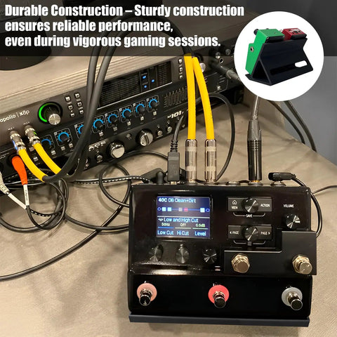 Extended Mini Guitar Pedal Board With 30 Degree And 60 Degree Tilt For A Grab And Go On Desk Setup with non-slip feet and effects rack