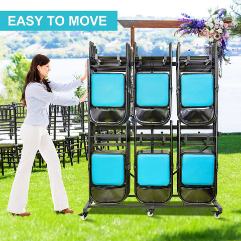 Heavy Duty Folding Chair Dolly Cart for Stacking 84 Chairs with Locking Wheels shown in outdoor event setup