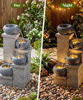 4-Tier Outdoor Water Fountain With Cascading Bowls, 23 Inch Tall, Warm LED Lights, And Submersible Pump For Patio Garden Yard