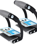 Two Pack Plywood Carrier Clamp Set for Lifting Drywall and Panel Moving, gripper tool in black, holding product card