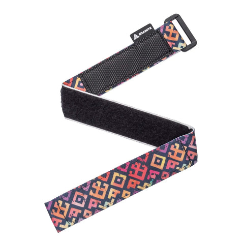 Rockband Frame Carrying Strap For Inner Tubes And Bike Tools, Easy Frame Mounted Storage For Mountain Biking Essentials, No Backpack Needed, Keep Spare Tubes And Tools Within Reach On Every Ride, shown in colorful geometric pattern