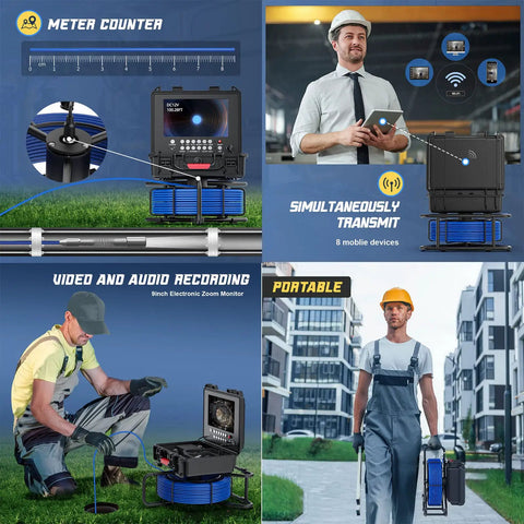 Tough As Nails 17Mm Pipeline Inspection Camera With Seamless Wireless Link And Real Time Recording For Quick Sewer Mapping And Routine Drain Maintenance On Any Job Site, with meter counter and portable design.