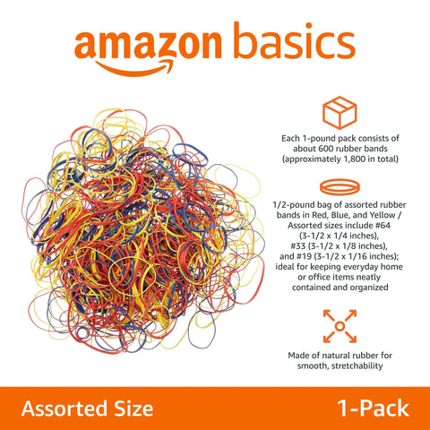 No Sweat Assorted Rubber Bands Rock Solid Premium Natural Elastic Grip For Daily Office And Home Packing Needs In Bright Red Blue And Yellow Storage Supply Bundle
