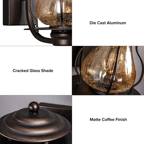 Outdoor Wall Lantern Sconce Lighting for Front Porch and Backyard, Waterproof Rustic Aluminum Exterior Light Fixture, Wall Mount Lamp with Faux Cracked Glass, Weather Resistant for Doorway and Garage
