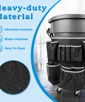 Badass Utility Trash Can Caddy Bag With Dope Storage Pockets For 32 To 55 Gallon Garbage Bins and Slick Adjustable Straps, heavy-duty material, water-resistant.