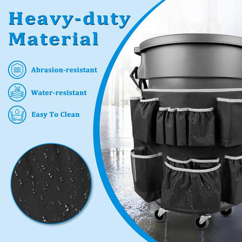 Badass Utility Trash Can Caddy Bag With Dope Storage Pockets For 32 To 55 Gallon Garbage Bins and Slick Adjustable Straps, heavy-duty material, water-resistant.