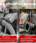 Hassle Free Magnetic Dust Collection Quick Connect Fitting System For Shop Vacuums And Woodworking Machinery With Four And Two Point Five Inch Rare Earth Adapter Kit, showing comparison of installation methods.