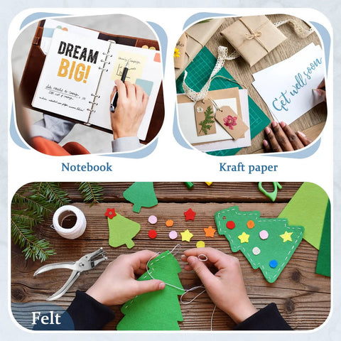Hands crafting with Set Of 36 Circle Hole Punches, 1 Hole Punch, creating DIY cards and felt decorations, paper crafting supplies.