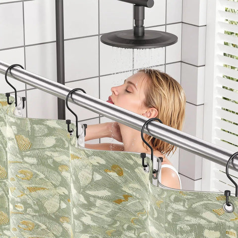 12 Pack Double Shower Curtain Hooks Rust Resistant Metal Rings With High Low Design To Separate Liner And Curtain For Smooth Glide In Black