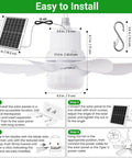 Solar Powered Ceiling Fan With Light For Outdoors, 17.5 Inch Portable Camping Fan diagram and installation instructions.