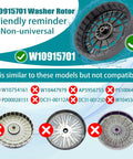 Black 9.45 Inch Washer Rotor Replacement For Kenmore And Whirlpool Machines W10006482 W10915701 Motor Rotor Washing Machine Assembly No Fuss Install Durable OEM Alternative, W10915701 shown