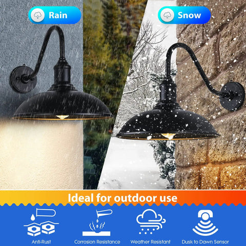 Dusk To Dawn Exterior Barn Light With Gooseneck Design For Farmhouse, Outdoor Weather Resistant in Rain and Snow Conditions