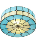Vintage Tiffany Style Mermaid Glass Ceiling Light Hand Made Flush Mount Lamp For Bedroom Living Room Kitchen Hotel Blue Finish 11.8 Inch