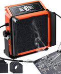 Solder Smoke Absorber Kit With Tiltable Fume Extractor and Flexible Helping Hands, Eight Pro Grade Filters, in use with circuit board