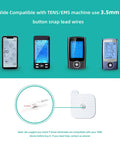 Universal Replacement Pads For Tens Units 40 Adhesive Electrodes Reusable 2 By 2 Inch Snap On 3.5 Mm Connectors Compatible With Most Muscle Stimulators Easy Stick Long Lasting Comfort, 3.5mm snap electrode shown with TENS/EMS units
