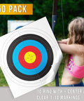 Bulk 30 Pack Archery Target Paper 40x40cm 10 Ring Indoor Target Faces With young girl aiming bow outdoors