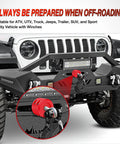 Winch Stopper For ATVs, UTVs, Trucks And SUVs - Rubber Rope Saver To Stop Cable Bounce, Prevent Loosening, And Protect Towing Hook - Includes Stainless Screws, Nuts, Allen Wrench - Red, installed on bumper of off-road vehicle