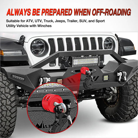 Winch Stopper For ATVs, UTVs, Trucks And SUVs - Rubber Rope Saver To Stop Cable Bounce, Prevent Loosening, And Protect Towing Hook - Includes Stainless Screws, Nuts, Allen Wrench - Red, installed on bumper of off-road vehicle
