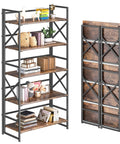 Dope Five Tier Folding Bookshelf brings hassle free assembly and slick industrial vibes to your space with rustic brown shelving.