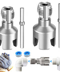 2-In-1 PVC Pipe Threader Kit With Internal And External Dies For One-Half And Three-Quarter Inch Pipes, Drill Compatible, Includes PTFE Tape And Gloves