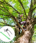 Man using Tree Climbing Spikes Set For Boots With Sharp Steel on large tree, includes ergonomic portable spike shoes attachments for easy transport