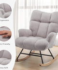 Nursery Rocking Chair With Grey Teddy Upholstery Glider And Padded Seat High Backrest Armchair For Living Room Bedroom Or Office Cozy Glider Great For Soothing Naptime And Bonding Moments.