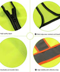 High Visibility Neon Safety Vest Pack Of 10 With Zipper And Reflective Strips, Size L, fabric detail, zipper, and edges