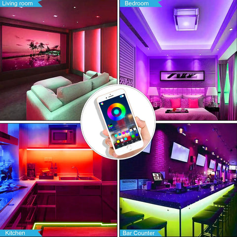 Smart RGB LED Strip Lights 100ft With Bluetooth App Control Music Sync Mood Lighting For Bedroom And Indoor Use Dope Color