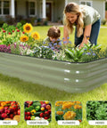 Woman and child tending flowers in 4 In 1 Modular Raised Garden Bed Kit With Adjustable Sizes For Vegetables And Fruits, Heavy Duty Galvanized Steel Planter Box With Bracing Rods.
