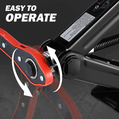 Close-up of 2 Ton Car Scissor Jack With Labor Saving Ratchet Wrench For Most Cars, demonstrating easy operation mechanism.