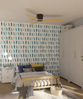 No Light 52 Inch Ceiling Fan With Remote, Low Profile Flush Mount in bedroom with natural wood finish and modern design