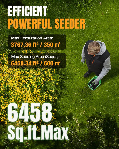 Battery Powered Fertilizer And Seed Spreader For Lawns And Driveways, 7.2V Rechargeable Tool, person using spreader on grass